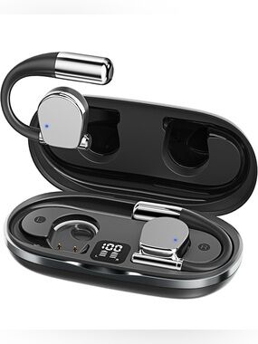 AI Translator Earbuds with Charging Case - Silver & Black, NEW